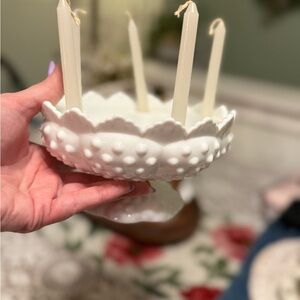 Fenton White Hobnail Pedestal Candle Holder